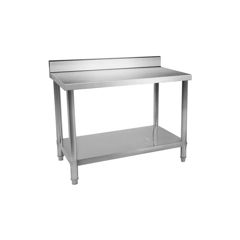 Royal Catering ruostumaton terästyöpöytä RCAT-120/60-N 120 x 60 cm, 250 kg kantavuus, reunuksella