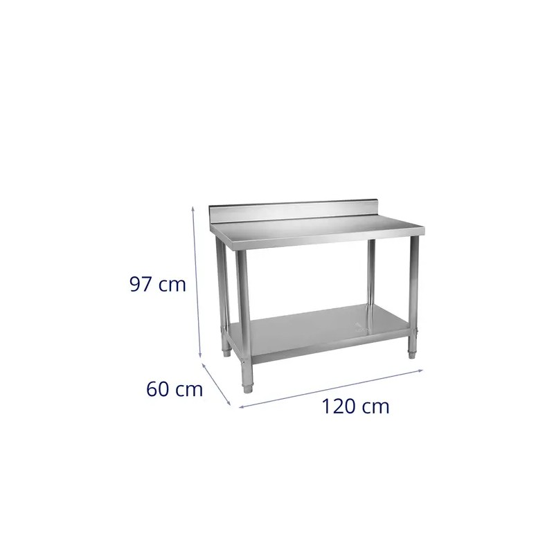 Royal Catering ruostumaton terästyöpöytä RCAT-120/60-N 120 x 60 cm, 250 kg kantavuus, reunuksella