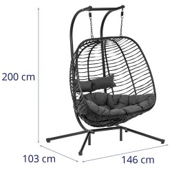 Uniprodo Outdoor-riipputuoli telineellä 2 hengelle musta/harmaa