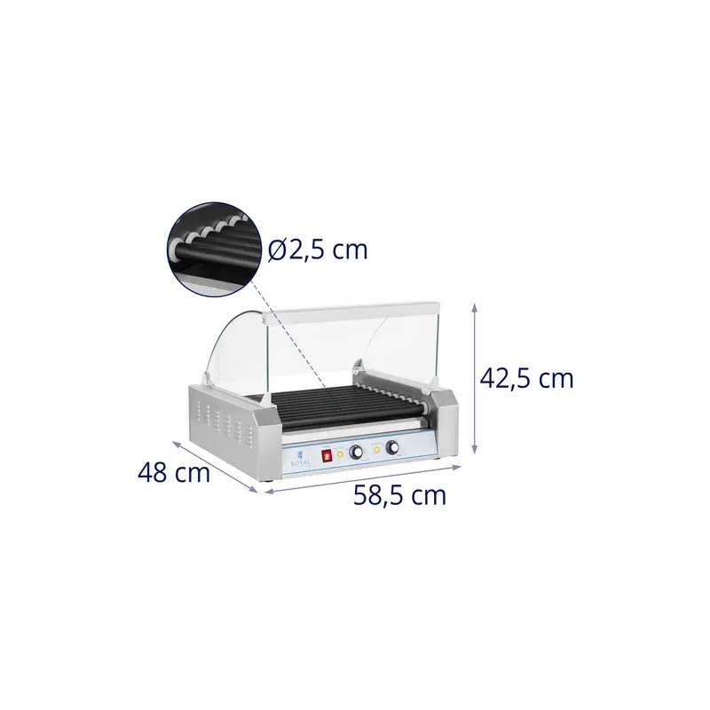 Royal Catering RCHG-11T Hot Dog -grilli, 11 Teflon-rullaa, 2200 W 16,40 kg