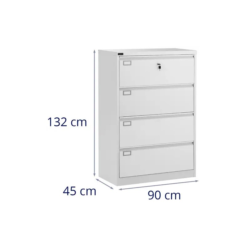 Riippumappikaappi 132 cm, 4 vetolaatikkoa, harmaa