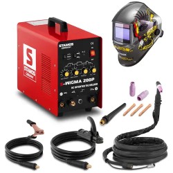 Stamos Germany S WIGMA 200P TIG hitsauslaite 200 A 230 V pulssitoiminnolla ja Eagle Eye hitsauskypärä 13 15 kg