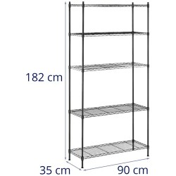 Metallihylly 35 x 90 x 180 cm, musta, 150 kg kantavuus