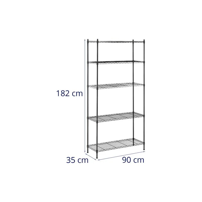 Metallihylly 35 x 90 x 180 cm, musta, 150 kg kantavuus