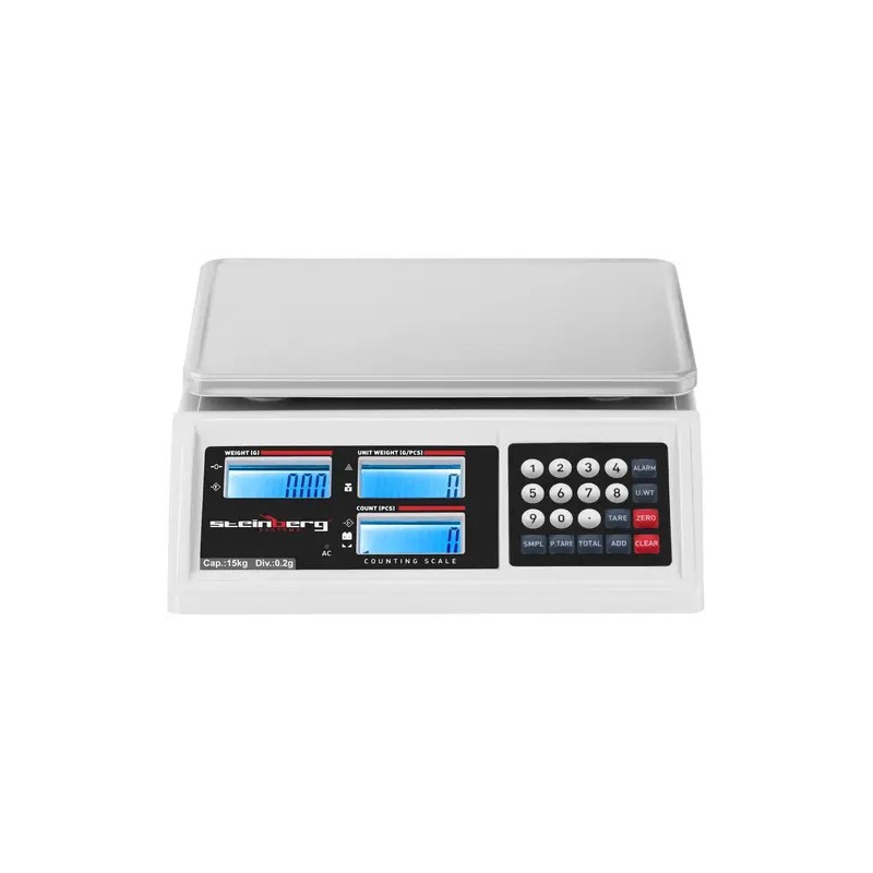 Laskuvaaka 15 kg / 0,2 g - 22,8 x 28 cm - 80 h akku - 3 LCD-näyttöä