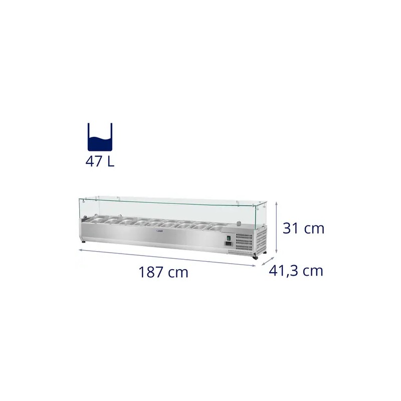 Royal Catering RCKV-180/33-9 kylmävitriini 180 x 33 cm lasikannella