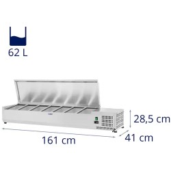 Kylmävitriini RCKV-160/39-S7, 160 x 39 cm, 62 l, 7 GN 1/3 -astiaa, 2–10 °C