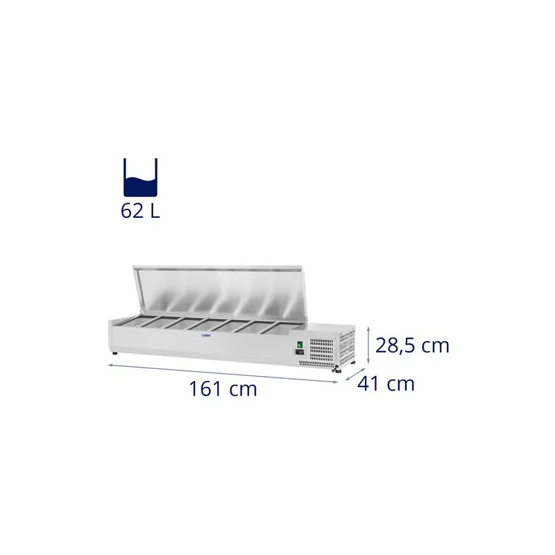 Kylmävitriini RCKV-160/39-S7, 160 x 39 cm, 62 l, 7 GN 1/3 -astiaa, 2–10 °C