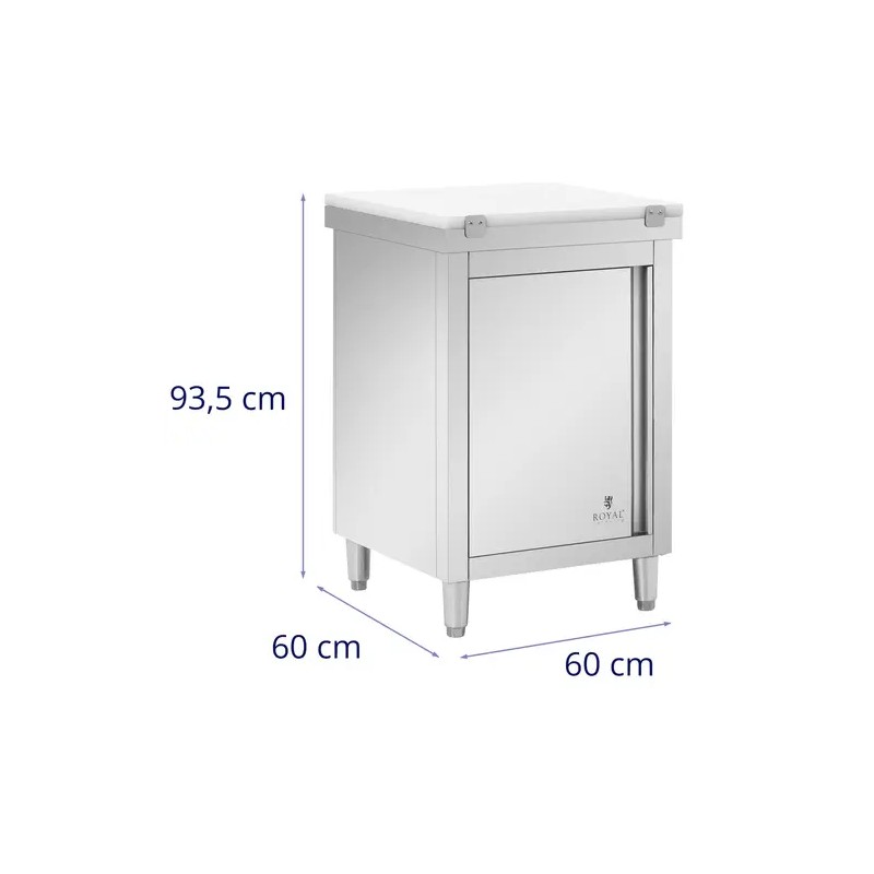 Royal Catering ECO ruostumaton teräskaappi 60 x 60 cm leikkuulaudalla
