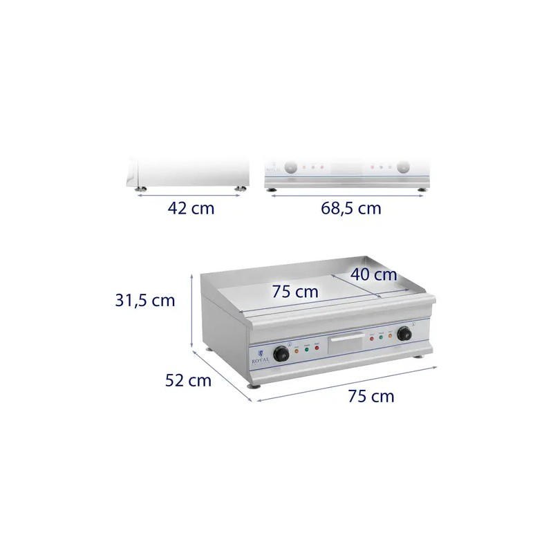 Royal Catering RCG 75 sähkögrilli 75 cm sileä grillilevy 2 x 3200 W 44,30 kg