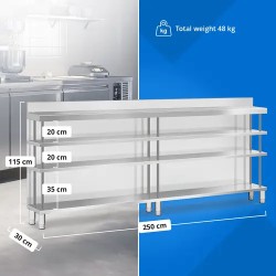 Royal Catering baarityöpöytä ruostumaton teräs 250 x 30 x 115 cm