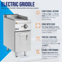 Royal Catering Pro 730 Series sähkögrilli alakaapilla, 5,4 kW, uritettu pinta, 40 x 70 cm