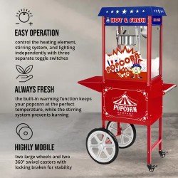 Royal Catering Popcorn-kone kärryllä 1500 W 5 kg/h punainen