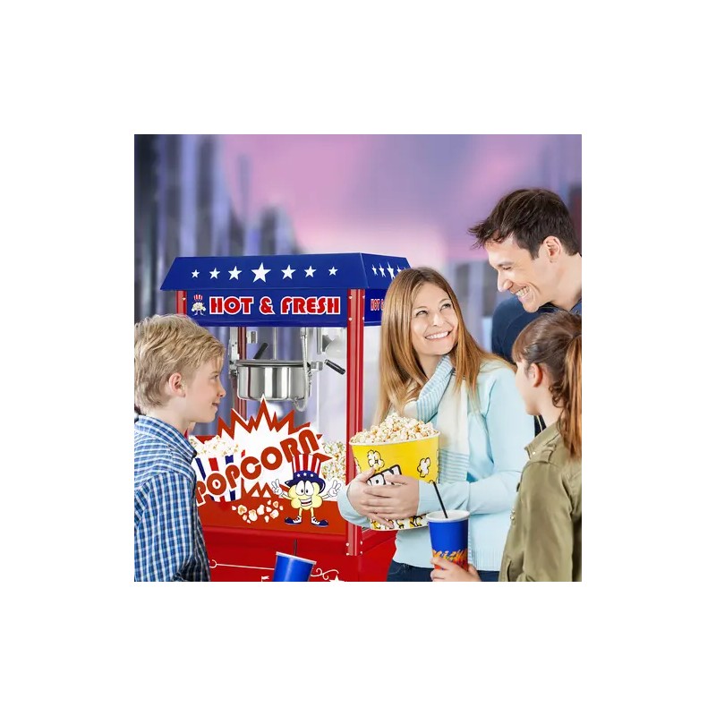 Royal Catering Popcorn-kone kärryllä 1500 W 5 kg/h punainen