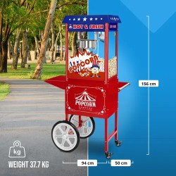 Royal Catering Popcorn-kone kärryllä 1500 W 5 kg/h punainen
