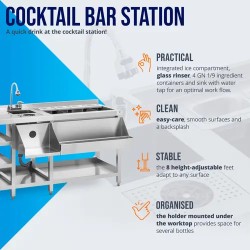 Royal Catering Cocktail-asema jääsäiliöllä, 4 GN 1/9 -säiliöllä ja allasjärjestelmällä