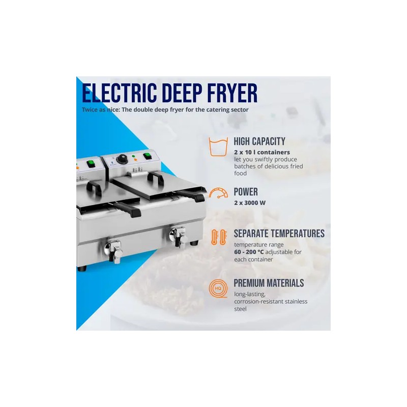 Sähköinen kaksoisfriteerauskeitin 2 x 10 l, 6000 W, tyhjennyshanat, Royal Catering