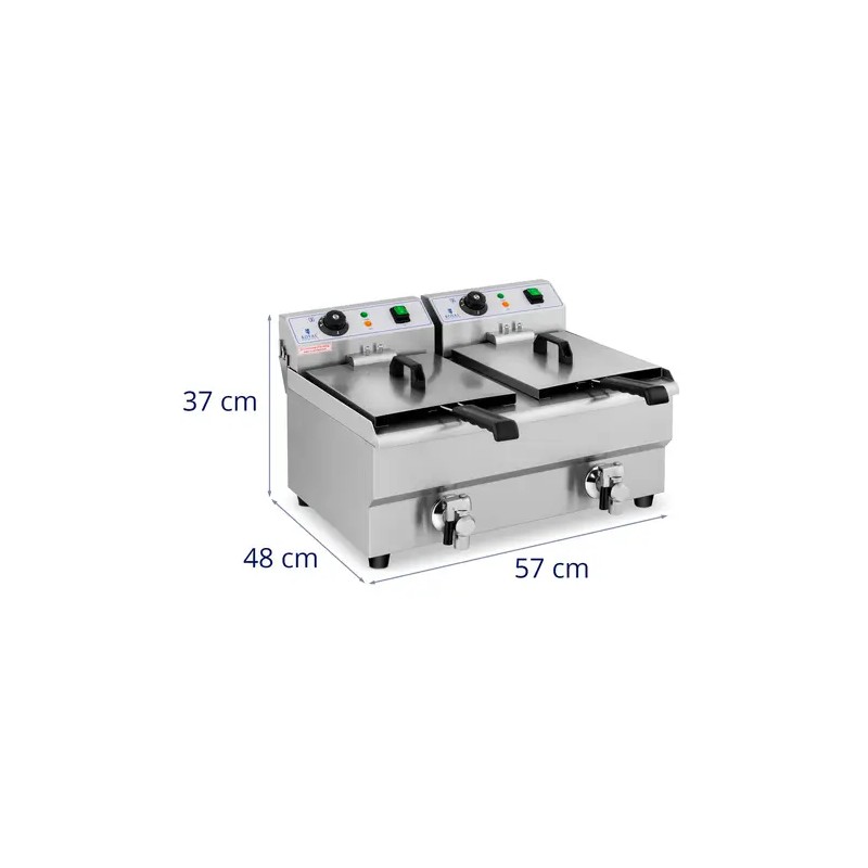 Sähköinen kaksoisfriteerauskeitin 2 x 10 l, 6000 W, tyhjennyshanat, Royal Catering