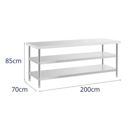Royal Catering ECO-työpöytä, ruostumaton teräs, 200 x 70 cm, 500 kg