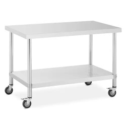 Royal Catering ruostumattomasta teräksestä valmistettu työpöytä pyörillä 70 x 120 cm