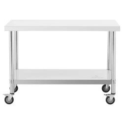 Royal Catering ruostumattomasta teräksestä valmistettu työpöytä pyörillä 70 x 120 cm