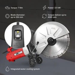 Betonisaha MSW 3500 W, leikkaussyvyys 120 mm, vesijäähdytys