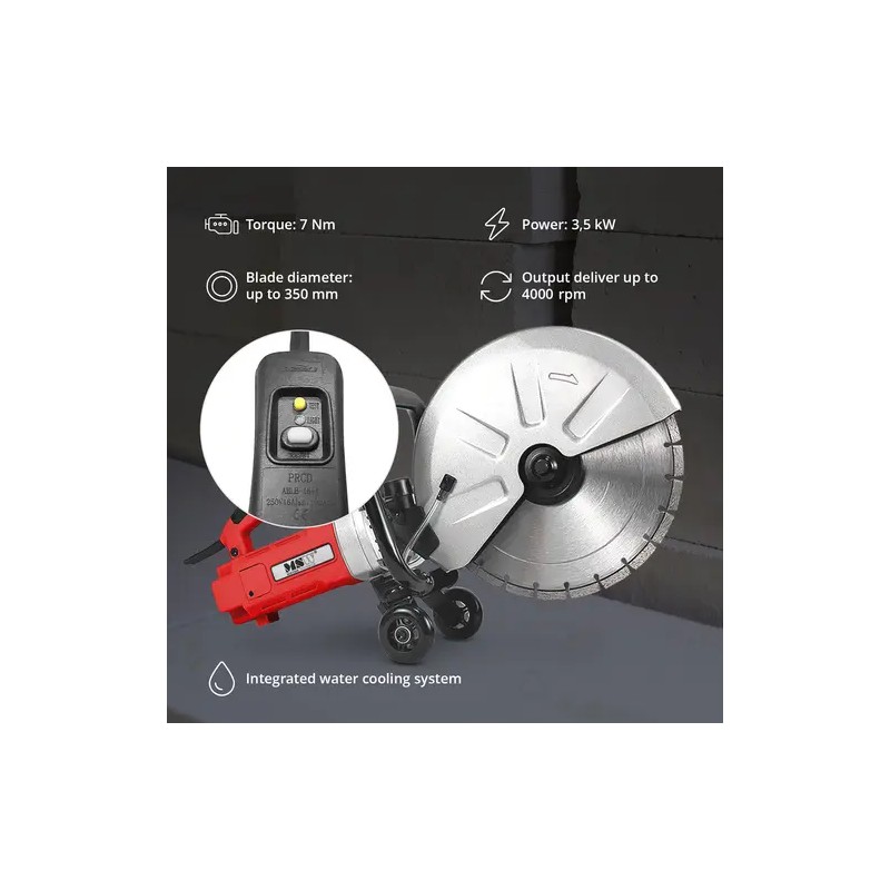 Betonisaha MSW 3500 W, leikkaussyvyys 120 mm, vesijäähdytys
