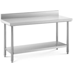 Royal Catering ECO ruostumaton työpöytä 150 x 60 cm 400 kg reunuksella