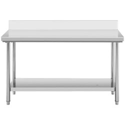 Royal Catering ECO ruostumaton työpöytä 150 x 60 cm 400 kg reunuksella
