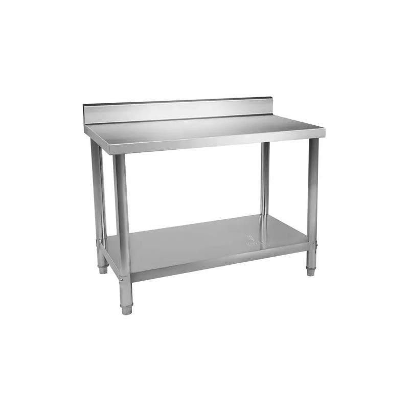 Royal Catering ECO ruostumaton työpöytä 100 x 60 cm, 250 kg kantavuus, reunuksella