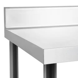 Royal Catering ECO ruostumaton työpöytä 100 x 60 cm, 250 kg kantavuus, reunuksella