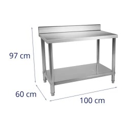 Royal Catering ECO ruostumaton työpöytä 100 x 60 cm, 250 kg kantavuus, reunuksella