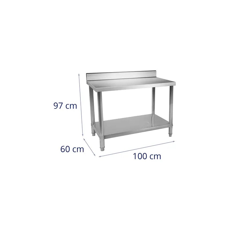 Royal Catering ECO ruostumaton työpöytä 100 x 60 cm, 250 kg kantavuus, reunuksella