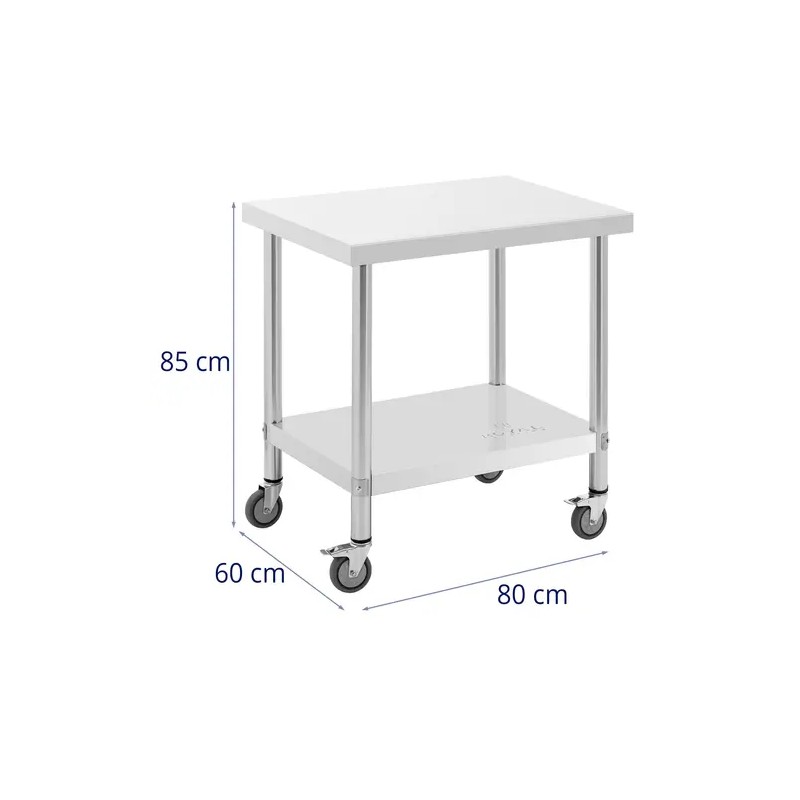 Royal Catering ruostumaton teräspöytä pyörillä 60 x 80 cm