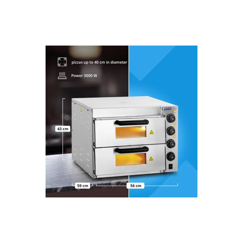 Royal Catering sähköinen pizzauuni 3000 W 2 kammiota 40 cm