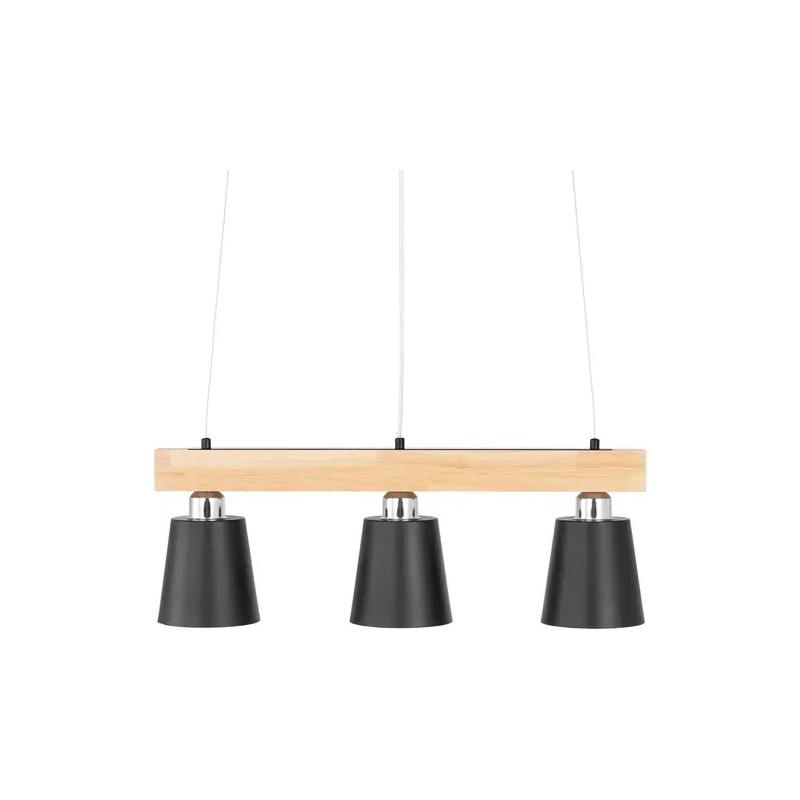 Uniprodo UNI_LD_14 riippuvalaisin puupalkilla ja 3 mustalla varjostimella E27