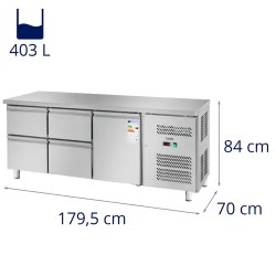 Royal Catering RCKT-179/70 kylmälipas 403 l 1 ovi 4 laatikkoa ruostumaton teräs