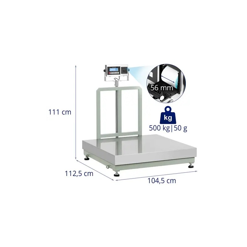 Alustavaaka 500 kg / 0,05 kg 100 x 100 cm LCD-näytöllä ja etiketitulostimella