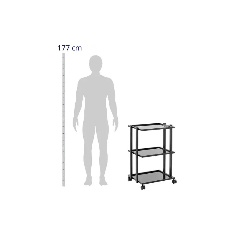 physa Kosmetiikkavaunu 3 lasihyllyä, musta, max. 60 kg