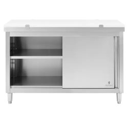 Royal Catering ECO ruostumattomasta teräksestä valmistettu työpöytäkaappi 140 x 70 cm leikkuulaudalla