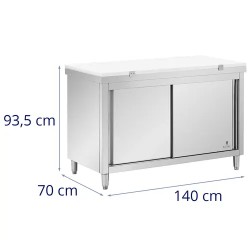 Royal Catering ECO ruostumattomasta teräksestä valmistettu työpöytäkaappi 140 x 70 cm leikkuulaudalla