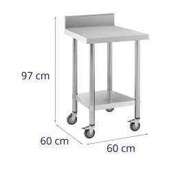 Royal Catering ruostumattomasta teräksestä valmistettu työpöytä pyörillä 60 x 60 cm