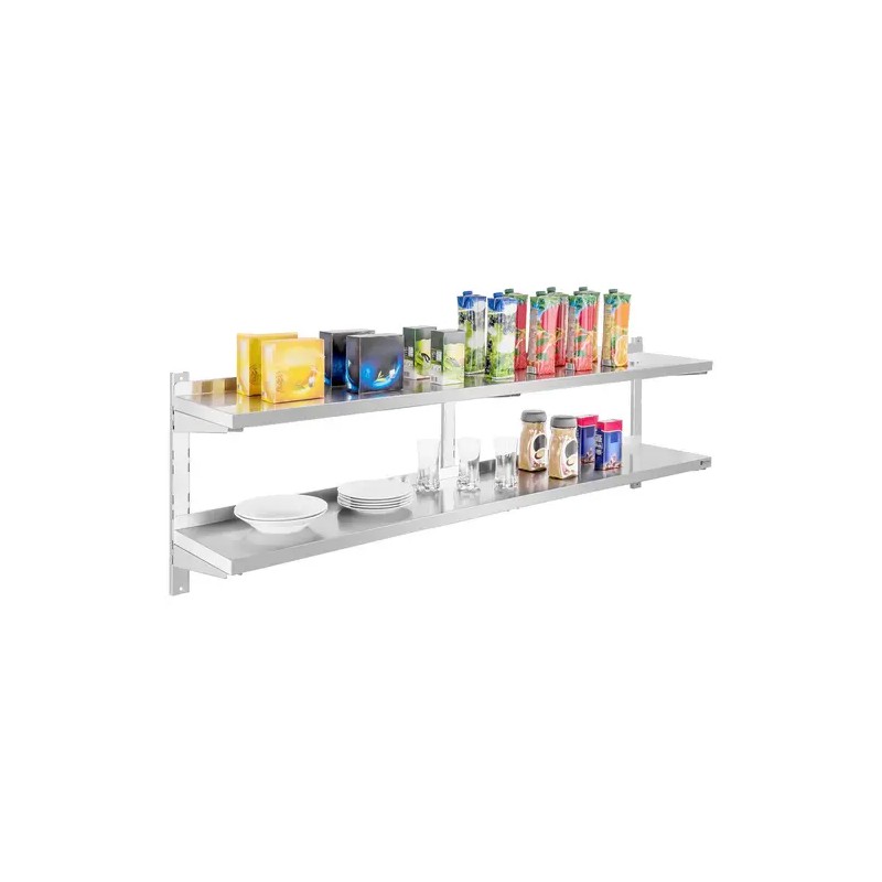 Royal Catering RCWR-180.2 seinähylly ruostumaton teräs 180 x 30 cm 2 tasoa
