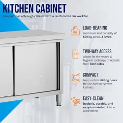 Royal Catering ECO ruostumattomasta teräksestä valmistettu läpivientikaappi 140 x 60 cm 500 kg