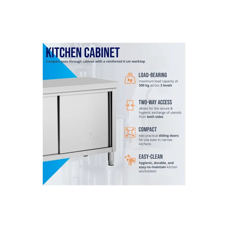 Royal Catering ECO ruostumattomasta teräksestä valmistettu läpivientikaappi 140 x 60 cm 500 kg