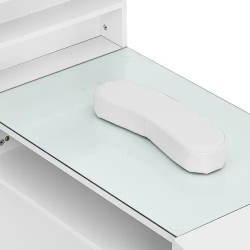 Physa Manikyyripöytä lasilevyllä valkoinen/kulta 3 vetolaatikkoa ja käsituki