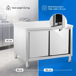 Royal Catering ECO ruostumattomasta teräksestä valmistettu työpöytäkaappi 120 x 80 cm 500 kg