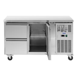 Royal Catering kylmälaskupöytä 280 l, 1 hylly ja 2 laatikkoa, 136 x 70 cm, ruostumaton teräs