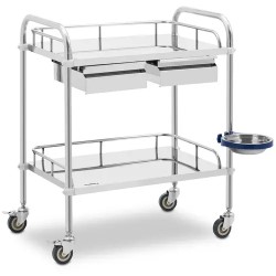 Laboratoriovaunu ruostumattomasta teräksestä 2 hyllyä ja 2 vetolaatikkoa 20 kg