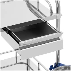 Laboratoriovaunu ruostumattomasta teräksestä, 2 hyllyä ja 2 vetolaatikkoa, 20 kg